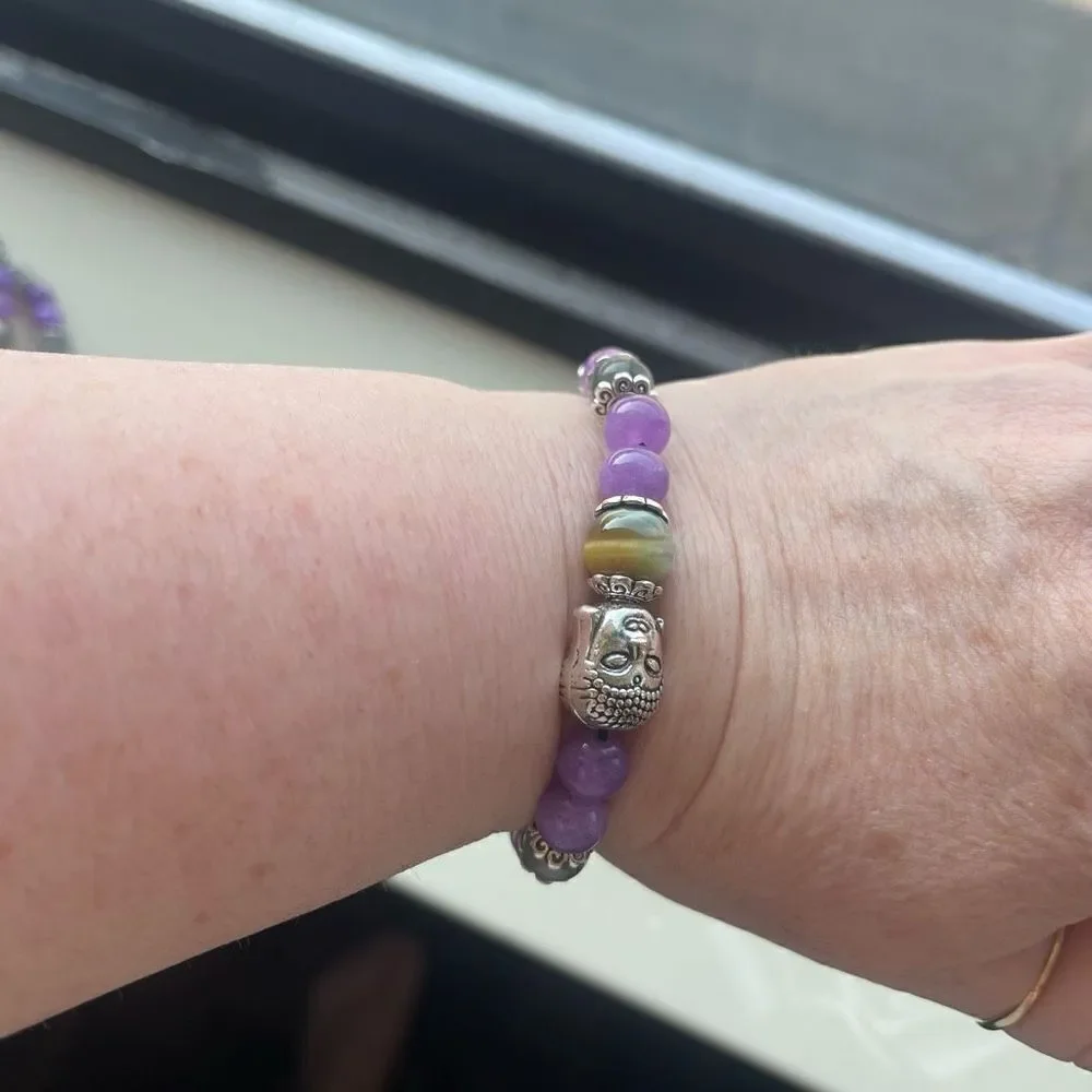 Dream tiger eye Buddha head labradorite kunzite ONE NEW stretch bracelet hand cr - Picture 11 of 11